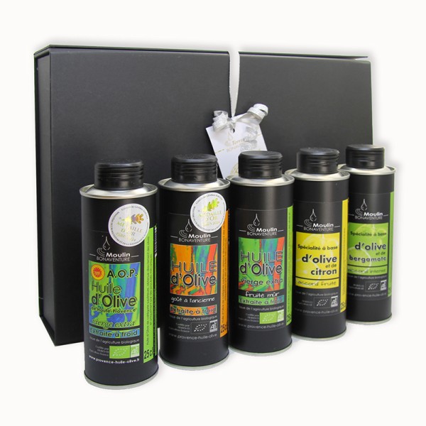 Coffret cadeau cinq huiles d'olive